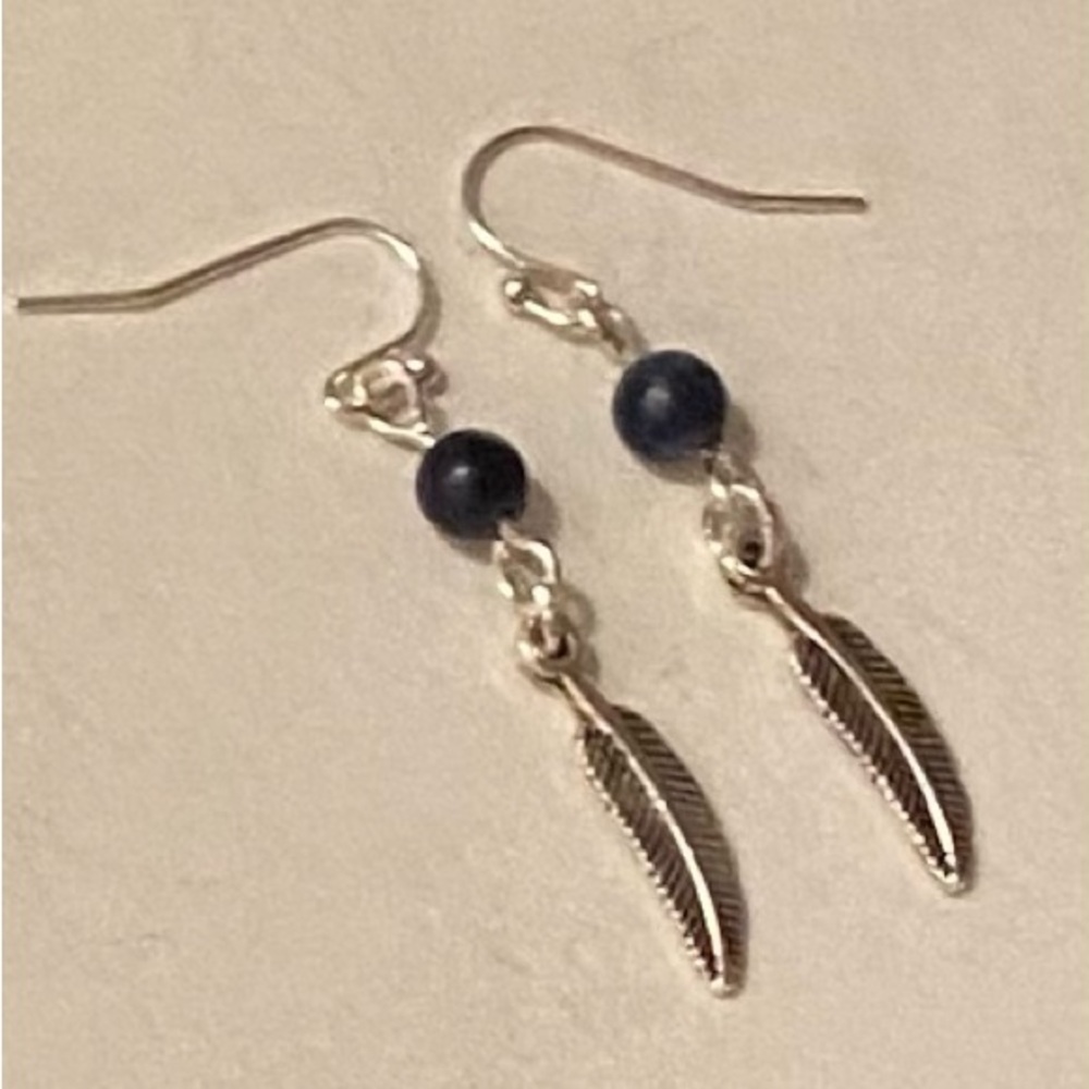 NEW Sodalite Crystal and feather earrings